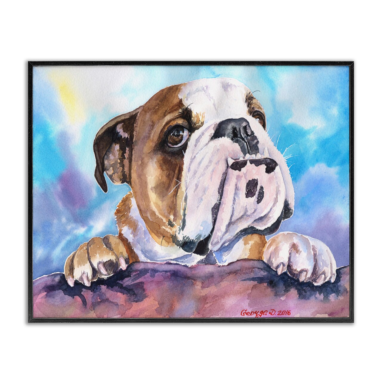 Stupell Industries English Bulldog Dog Pet Watercolor Framed Giclee Art